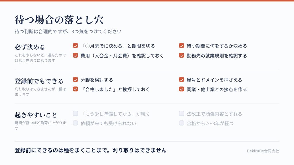 登録を先送りする場合に注意すべき点を整理したチェックリス
